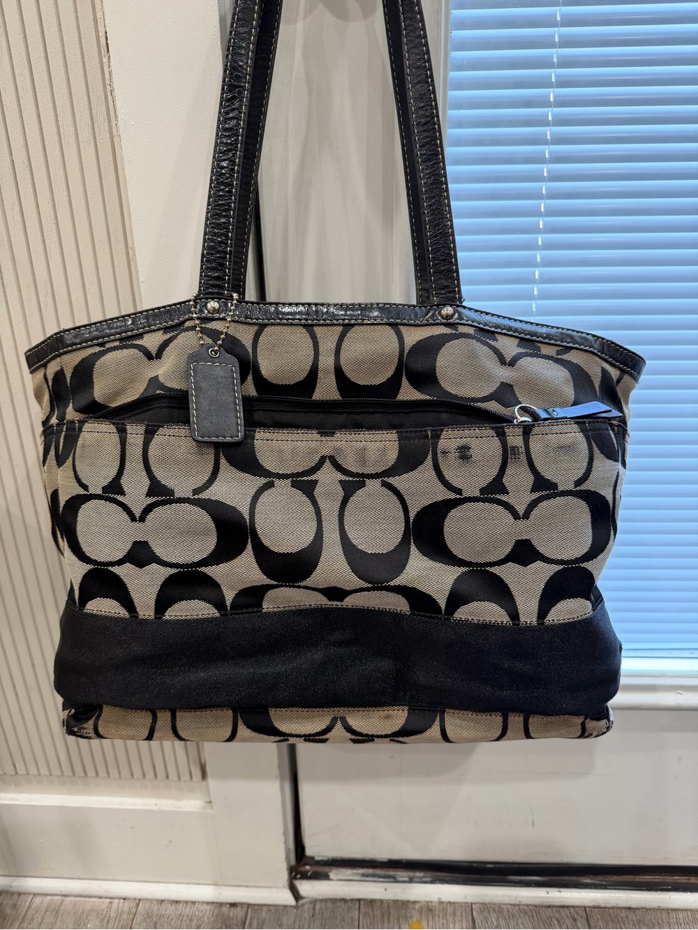 COACH Black Signature Jacquard Stripe weekender Diaper Bag Travel Tote fair